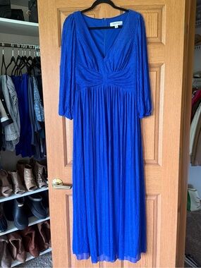 Ever Pretty Blue Long Sleeve V-Neck Maxi Dress US 12